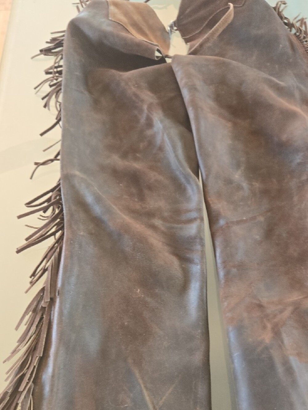 Source Unknown Brown Leather Fringe Men's Chaps - Picture 4 of 11